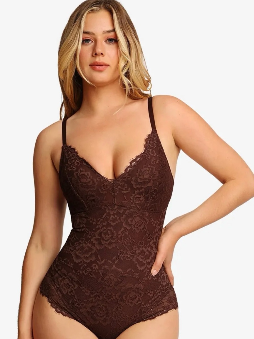 NWT Popilush Brown Lace Shapewear Bodysuit Sculpting Teddy Lingerie